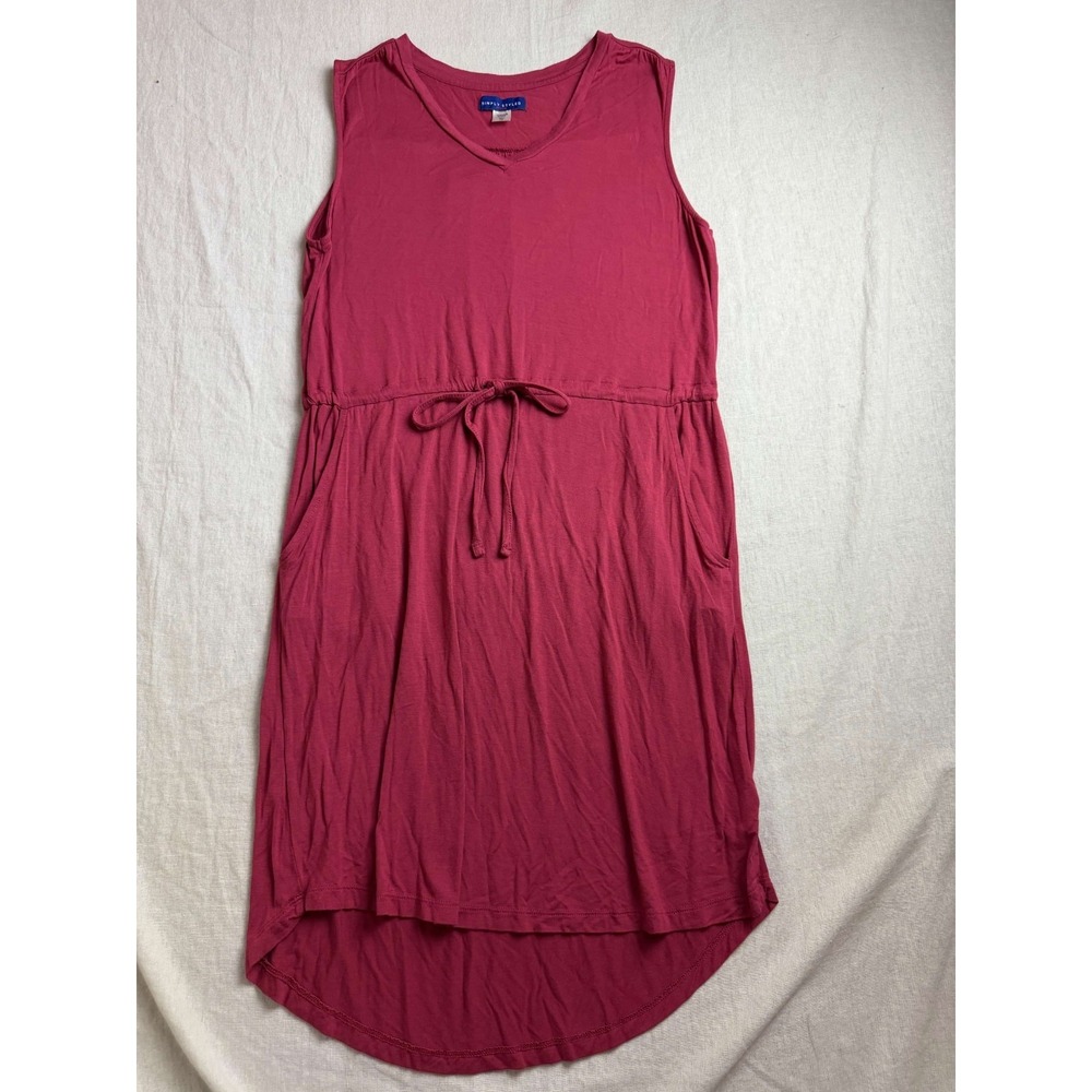 Simply Styled Sears Tank Dress Size Large Red Boho Chic V-Neck Hi-Low Drawstring